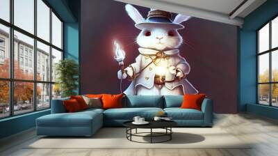 Tiny cute and adorable white rabbit Wall mural