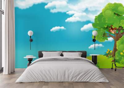 cartoon nature floral scene with space for text Wall mural