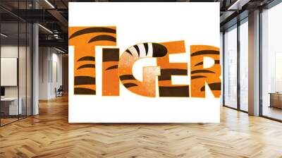 cartoon scene with tiger sign on white background - illustration for children Wall mural