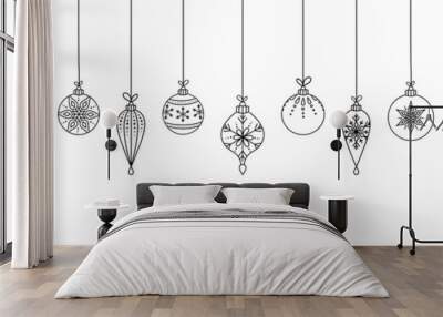 Hand drawn Christmas ball hanging decoration on white background Wall mural