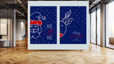 Merry Christmas cards set with hand drawn elements. Doodles and sketches vector Christmas illustrations, DIN A6. Wall mural