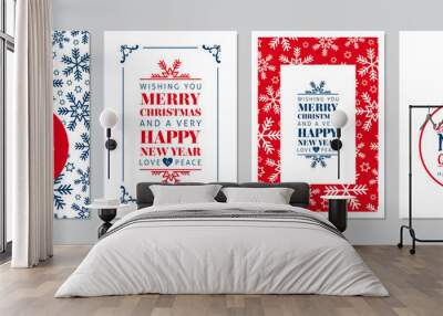 Merry Christmas cards set with hand drawn elements. Doodles and sketches vector Christmas illustrations, DIN A6 Wall mural