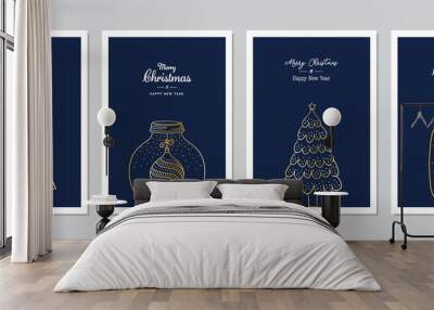 Merry Christmas cards set with hand drawn elements. Doodles and sketches vector vintage Christmas illustrations, DIN A6. Wall mural