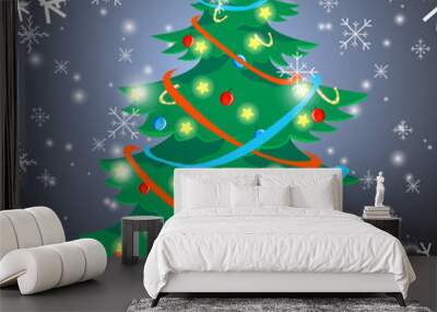 Christmas card with ukrashegoy toys tree vector. Wall mural