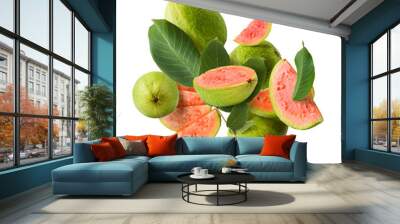 Fresh ripe guava falling in the air. Zero gravity concept Wall mural