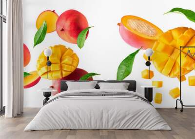 Fresh ripe mango falling in the air Wall mural