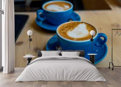 blue coffee cups - coffee art Wall mural