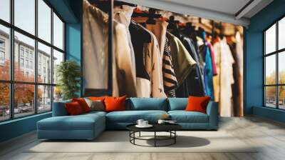 Clothes on racks in a fashion boutique Wall mural