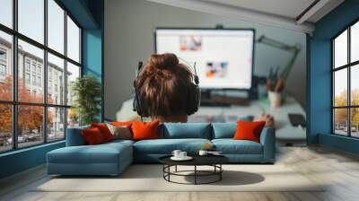 girl working from her home Wall mural