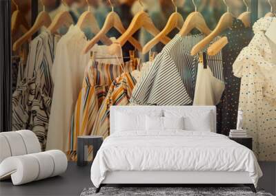 shopping concept - colorful clothing in a fancy store Wall mural