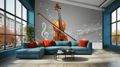 Violin and fiddle stick with musical notes Wall mural