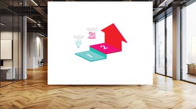 3D arrow infographic vector illustration. 2 step business process concept. Wall mural