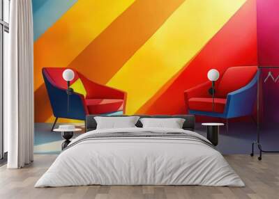 Two Red Chairs Against a Colorful Wall Wall mural