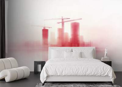 A city skyline with red buildings and a red sky Wall mural