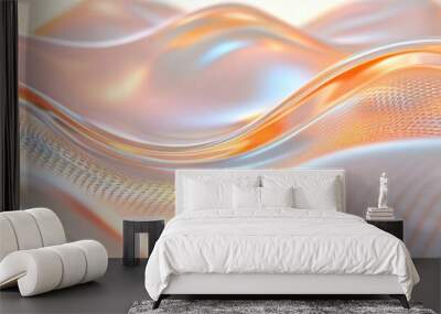 A wave of pink and orange fabric with a shiny, metallic texture Wall mural