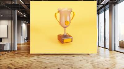 Glass cup on yellow background 3d render Wall mural