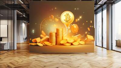 illustration of golden coin with graph, idea for investment them. Generative AI Wall mural