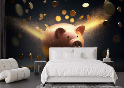 money drops into a piggy bank,Generative AI Wall mural