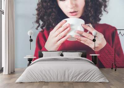 woman hand cup of coffee and tea Wall mural