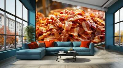 many delicious bacon on dish Wall mural