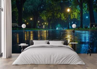 rain in the park at night Wall mural