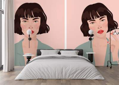 Beautiful girl woman with a cigarette.flat illustration. Wall mural