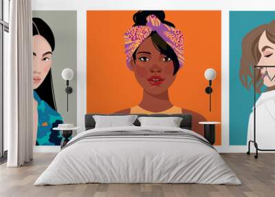 Set of portraits of women of different gender and age. Diversity. Vector flat illustration. Avatar for a social network. Vector flat illustration Wall mural