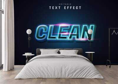 Clean text, blue neon style text effect Wall mural