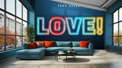 Colorful love neon style text effect Wall mural