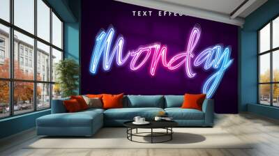 Monday neon text effect Wall mural