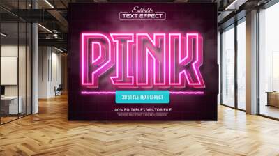 Pink line neon light text effect editable Wall mural