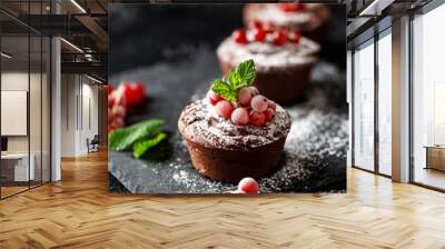 Classic chocolate fondant on a dark background. Chocolate muffins Wall mural