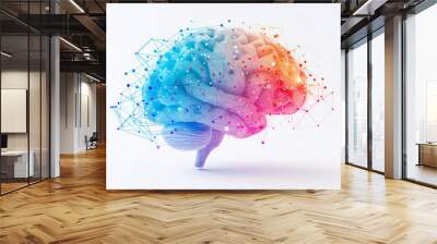 Colorful brain with blue and red network connections Wall mural