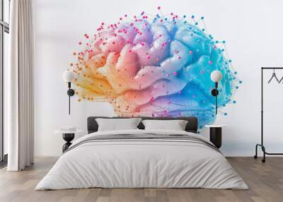 Colorful brain with splash effects profile view on white background Wall mural