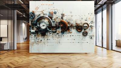 steampunk-inspired digital artwork with a complex assembly of gears and mechanical parts Wall mural