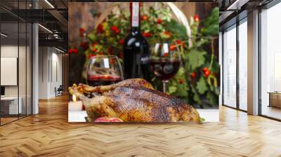 Roasted goose in autumn setting Wall mural