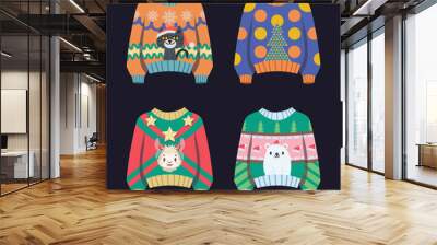 Set of four ugly Christmas sweaters Wall mural