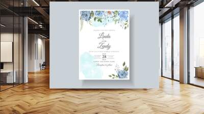 Beautiful blue flowers wedding invitation card template Wall mural