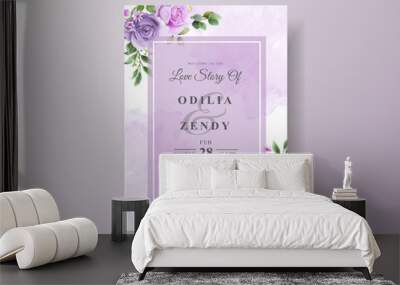 Beautiful purple flowers wedding invitation template Wall mural