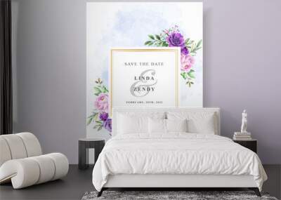 Beautiful purple rose wedding invitation Wall mural