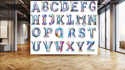 Letters of alphabet made with foil holographic birthday balloons Wall mural