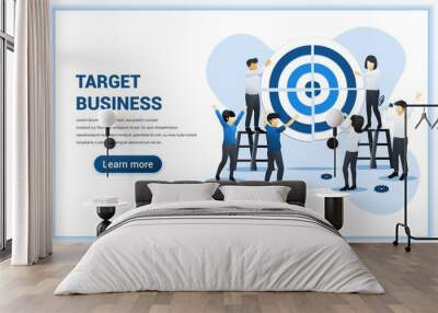 Business teamwork concept. People working together pushing a pieces of big target. goal achievement, leadership, partnership, Team work. Flat vector illustration Wall mural