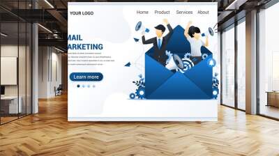 Landing page template of Email marketing services with businessman shout on megaphone for promotion. Modern flat web page design concept for website and mobile website. Vector illustration Wall mural