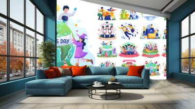 Mega Collection of Children’s Day Illustrations. Children Around the World. Children Are Having Fun With Toys. Flat Style Vector Illustration Wall mural