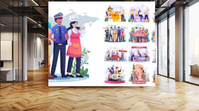 Mega Collection of Labor Day Illustrations. A Group of People in Various Professions Celebrates International Labour Day on 1st May. Set Workers Day Illustration Wall mural