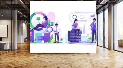 Set of Business Analysis concept, People working with charts and graphic data visualization. Flat style vector illustration Wall mural