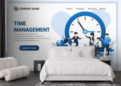 Time management concept with people planning a schedule.Business leadership, partnership, team work. Can use for web banner, infographics, landing page, web template. Flat vector illustration Wall mural