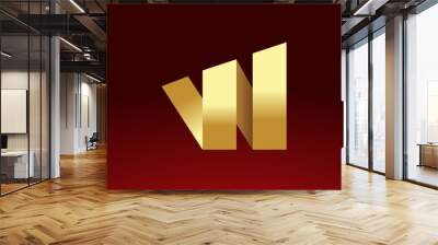 Gold Letter W ribbon or fold shape on maroon background logo design template Wall mural