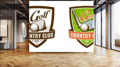 Golf club vintage badge. Golf stick and ball retro emblem. Vector illustration. Wall mural