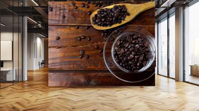 cup of coffee isolated with roasted and fresh beans on rustic wooden table Wall mural